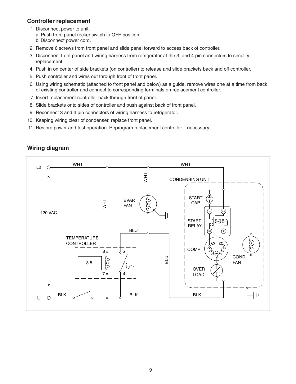 Controller replacement, Wiring diagram | Follett REF5-BB User Manual | Page 9 / 16