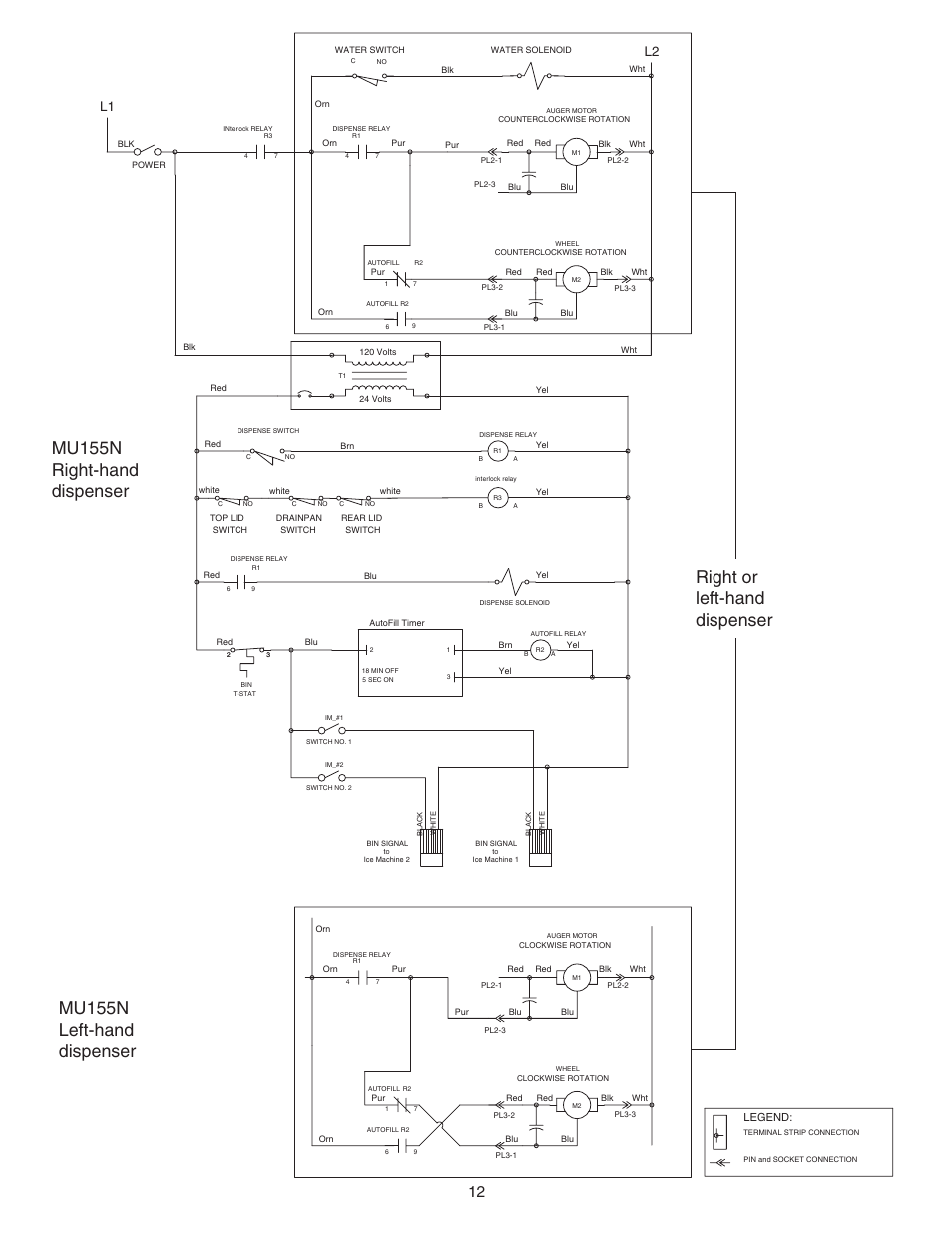 Wiring diagrams, Mu155n left-hand dispenser, Legend | Follett MU155N Series User Manual | Page 13 / 20