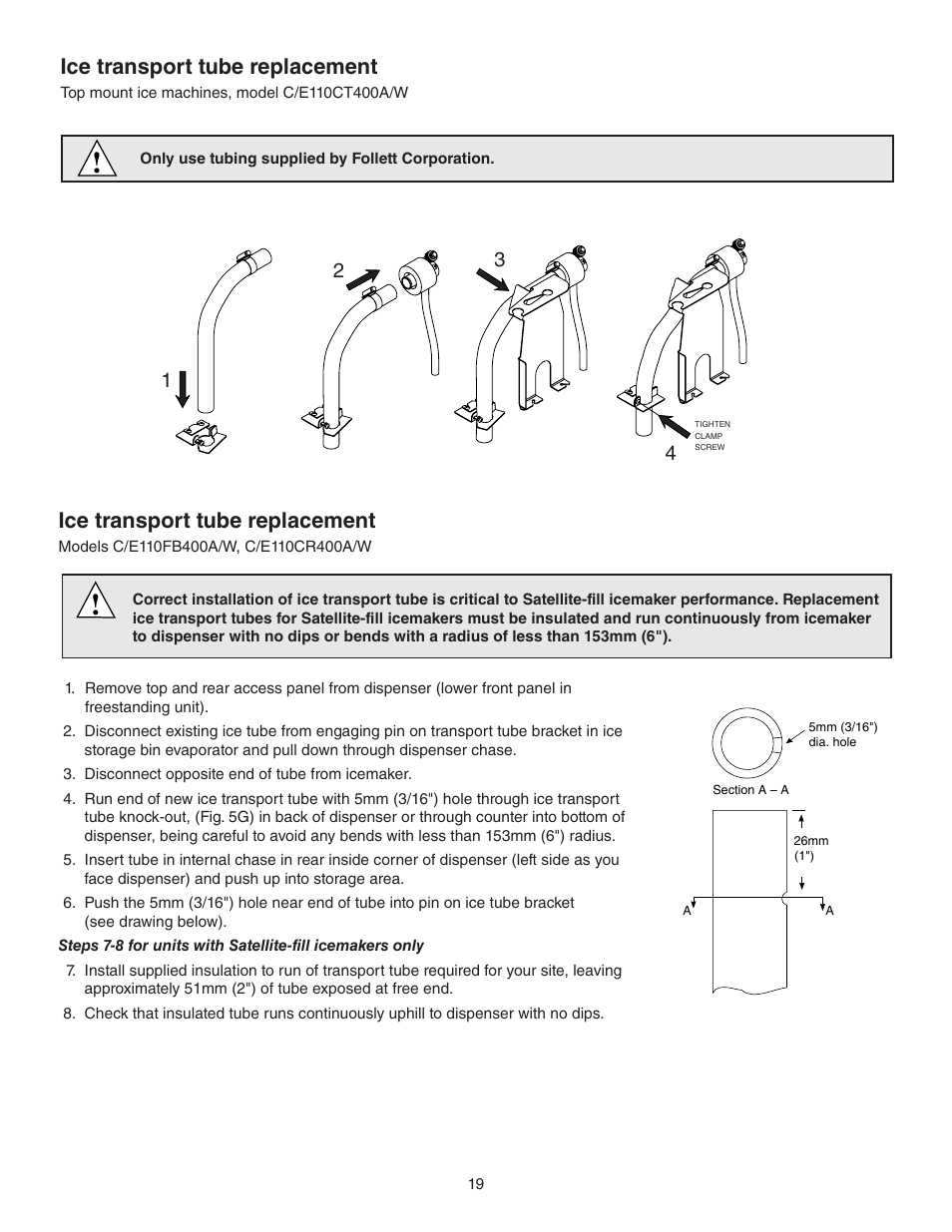 Ice transport tube replacement | Follett 110 Series User Manual | Page 19 / 28
