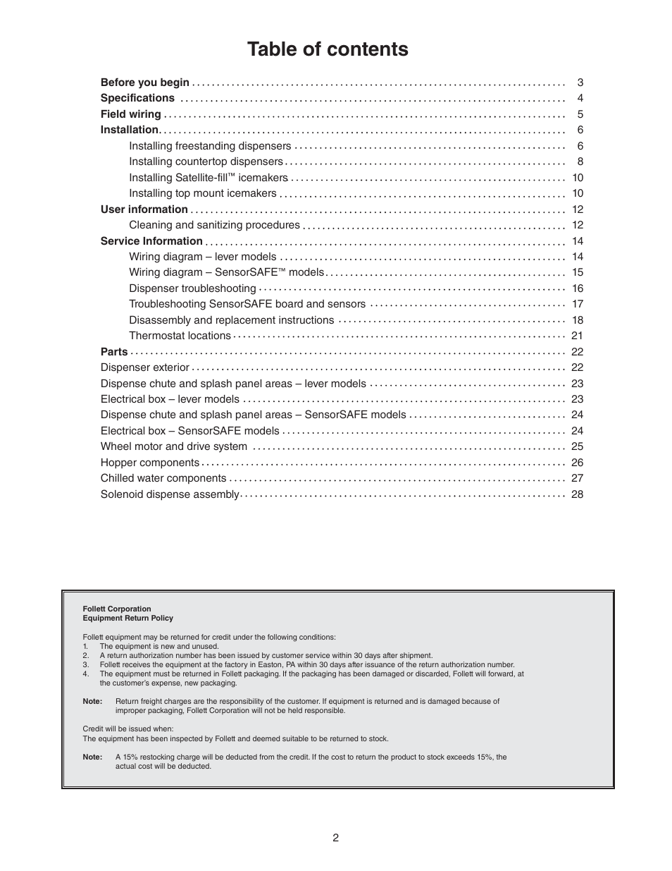 Follett 110 Series User Manual | Page 2 / 28