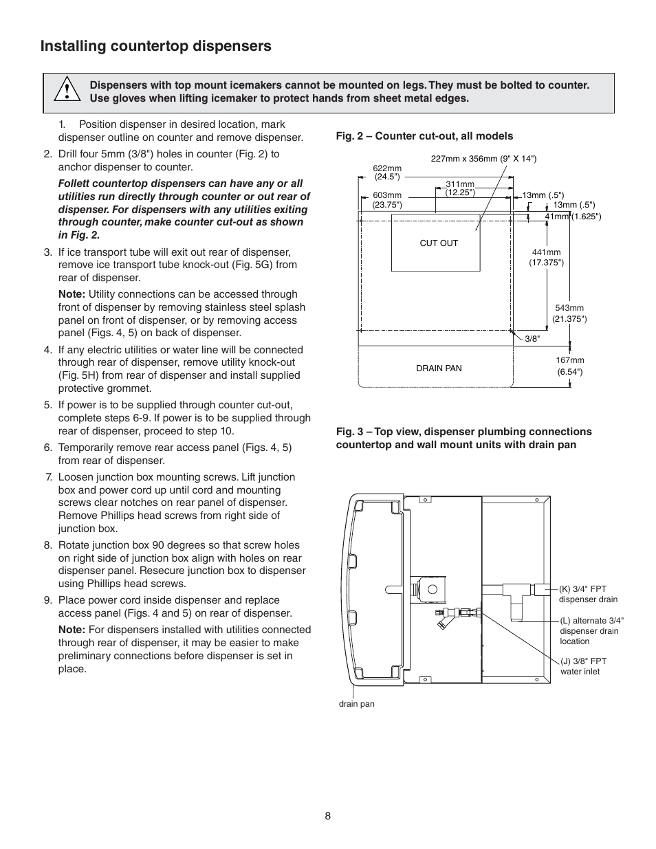 Installing countertop dispensers | Follett 110 Series User Manual | Page 8 / 28