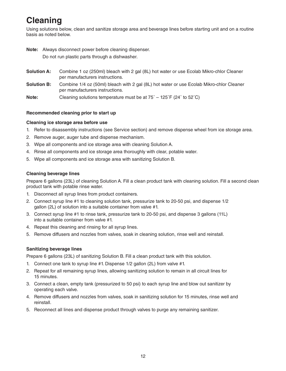 Cleaning | Follett VU300 User Manual | Page 11 / 22
