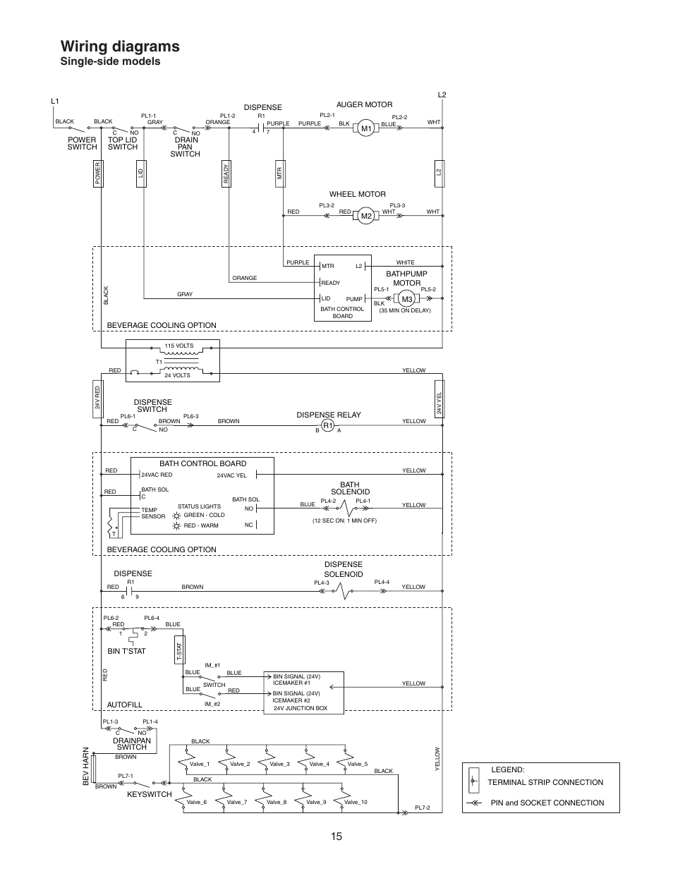 Wiring diagrams, Single-side models | Follett VU300 User Manual | Page 14 / 22