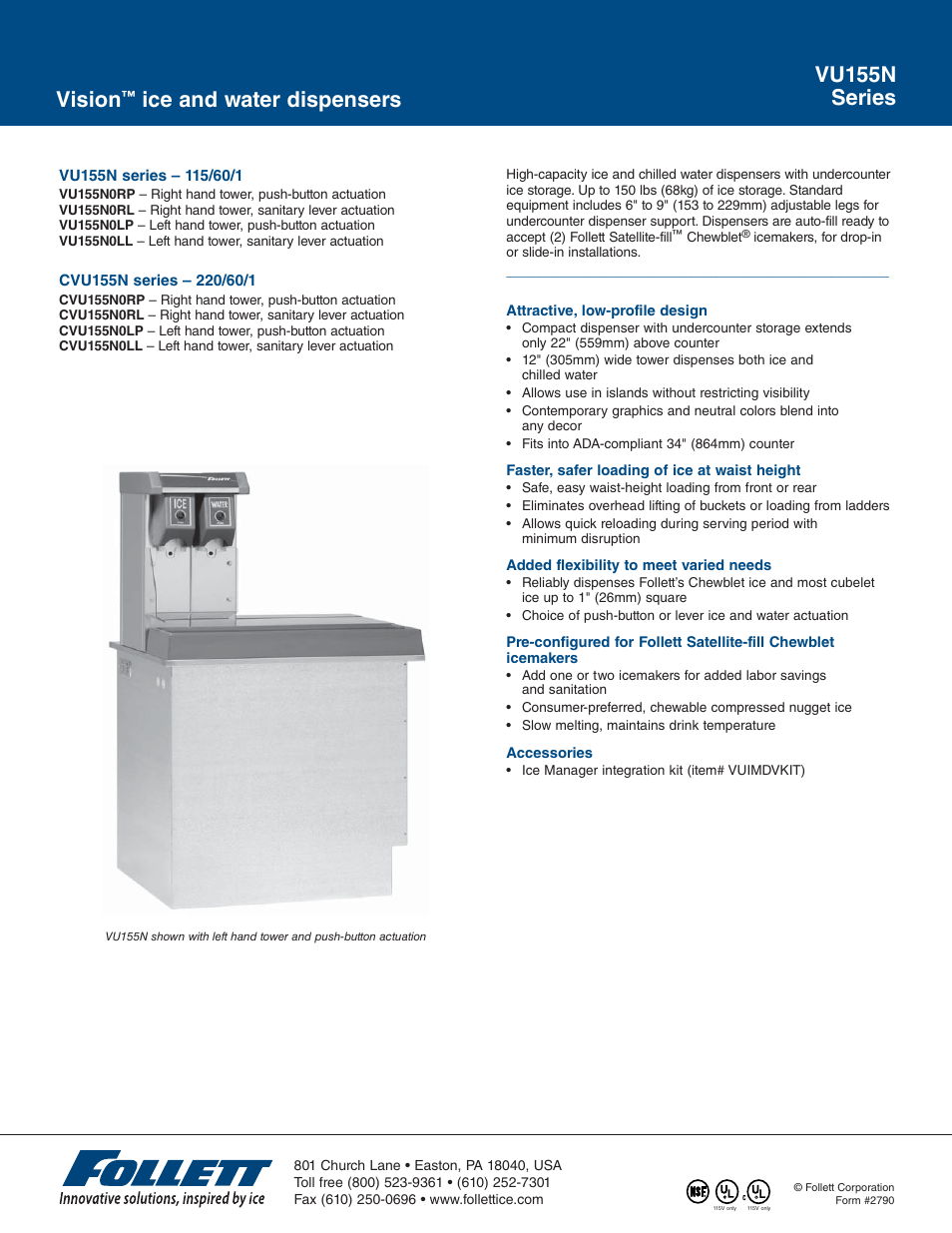 Follett VU155N User Manual | 2 pages