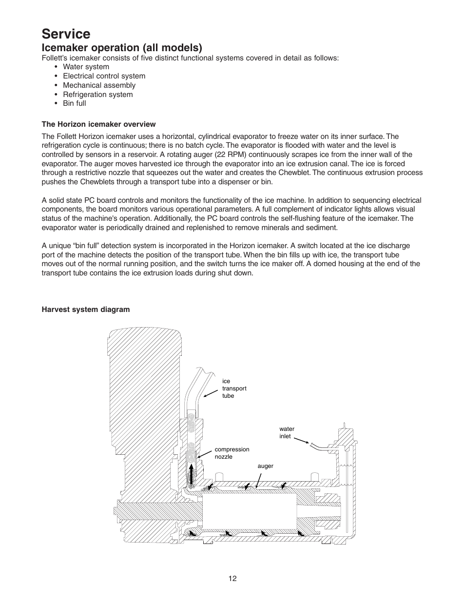 Service, Icemaker operation (all models) | Follett HCD1400R User Manual | Page 12 / 40