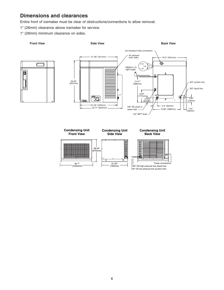 Dimensions and clearances | Follett HCD1400R User Manual | Page 6 / 40