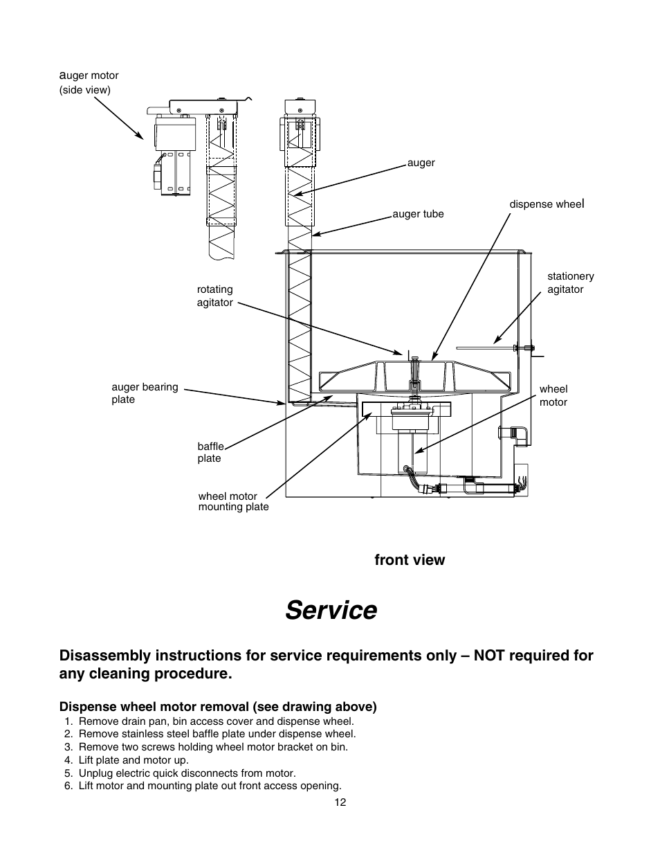 Service, Front view | Follett U155 User Manual | Page 13 / 24