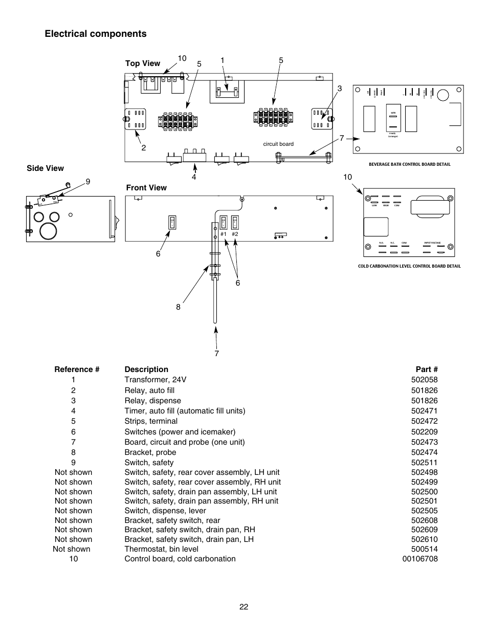 Electrical components | Follett VU155K User Manual | Page 22 / 24