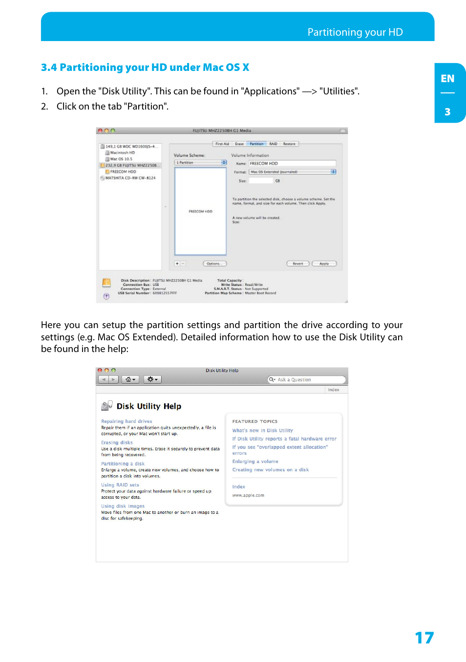 4 partitioning your hd under mac os x | Freecom Technologies Hard Drive Dock Quattro User Manual | Page 17 / 19