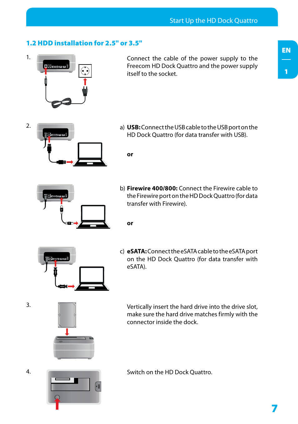 2 hdd installation for 2.5" or 3.5 | Freecom Technologies Hard Drive Dock Quattro User Manual | Page 7 / 19
