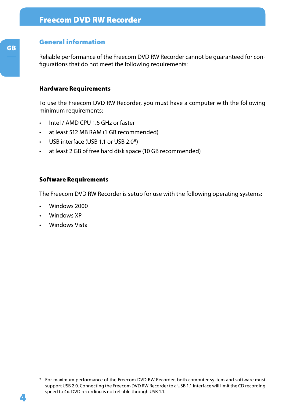 General information, Hardware requirements, Software requirements | Freecom dvd rw recorder | Freecom Technologies DVD RW Recorder User Manual | Page 4 / 14