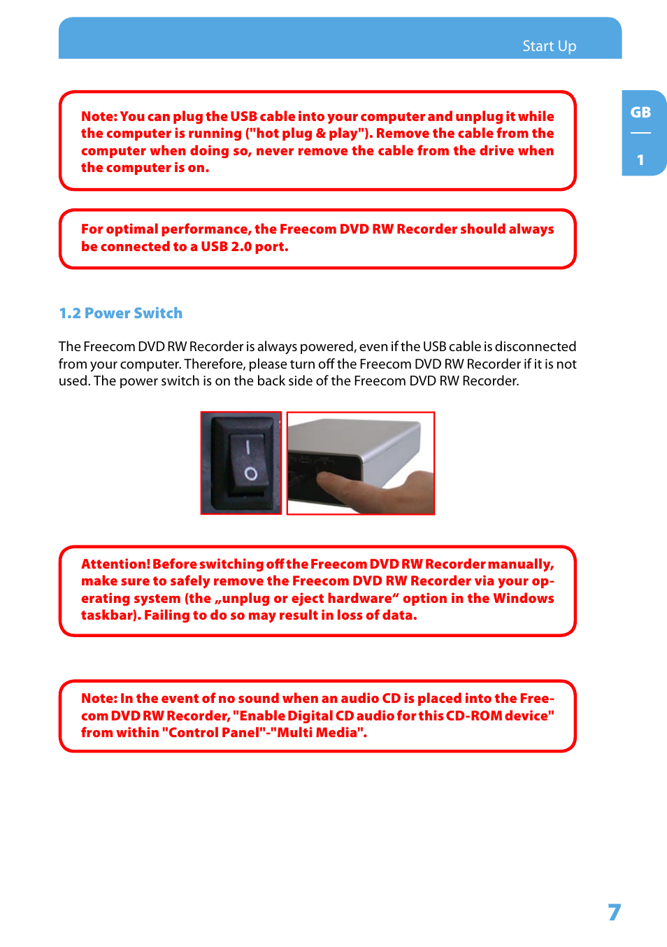2 power switch | Freecom Technologies DVD RW Recorder User Manual | Page 7 / 14
