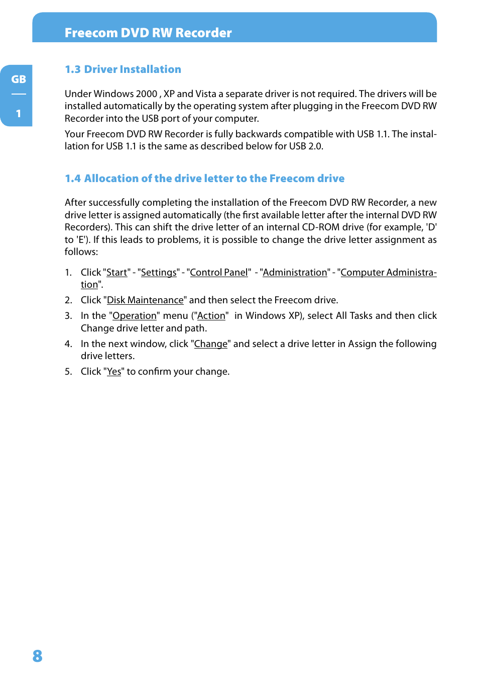 3 driver installation, Freecom dvd rw recorder | Freecom Technologies DVD RW Recorder User Manual | Page 8 / 14