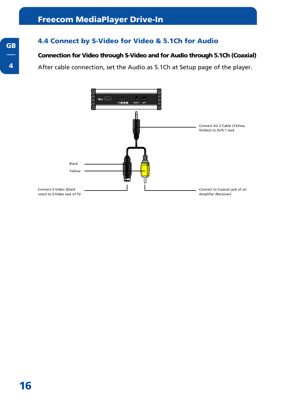 4 connect by s-video for video & 5.1ch for audio, Freecom mediaplayer drive-in | Freecom Technologies Multimedia Player User Manual | Page 16 / 48