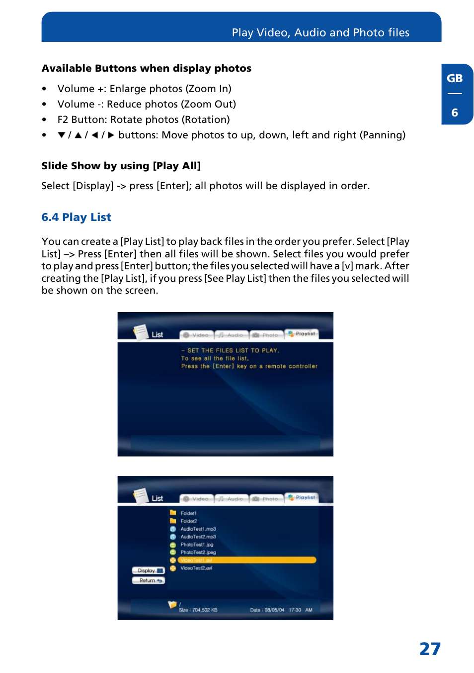 4 play list | Freecom Technologies Multimedia Player User Manual | Page 27 / 48