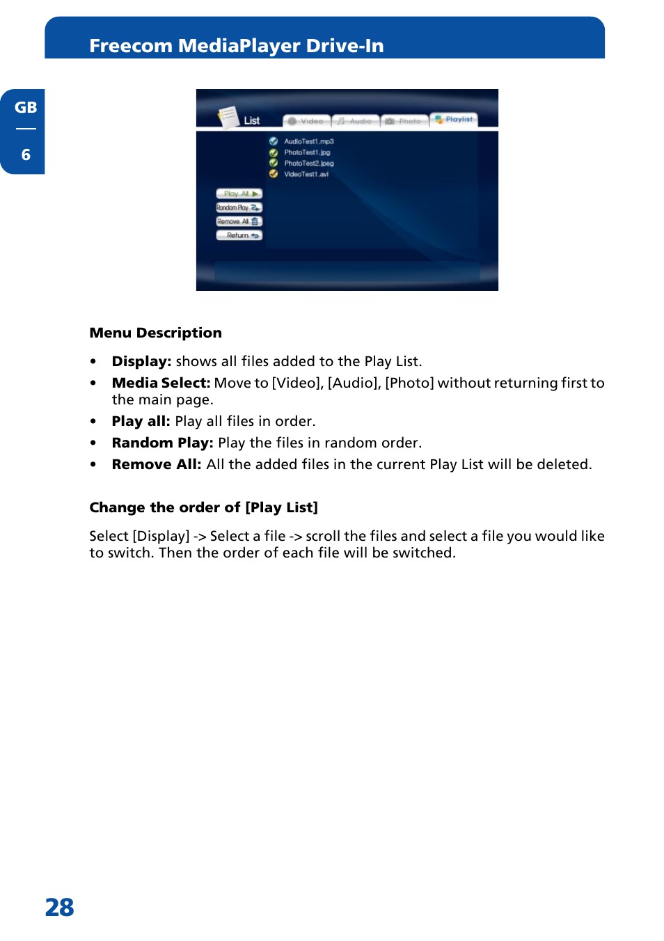 Freecom mediaplayer drive-in | Freecom Technologies Multimedia Player User Manual | Page 28 / 48