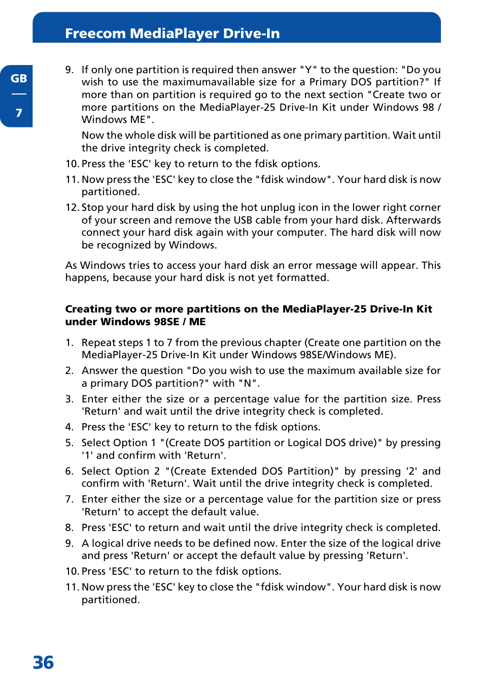 Freecom mediaplayer drive-in | Freecom Technologies Multimedia Player User Manual | Page 36 / 48
