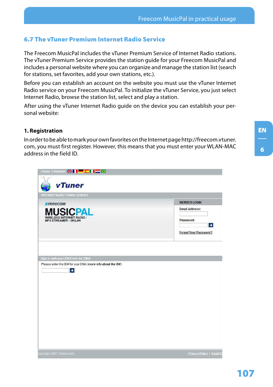 7 the vtuner premium internet radio service | Freecom Technologies MusicPal User Manual | Page 107 / 120