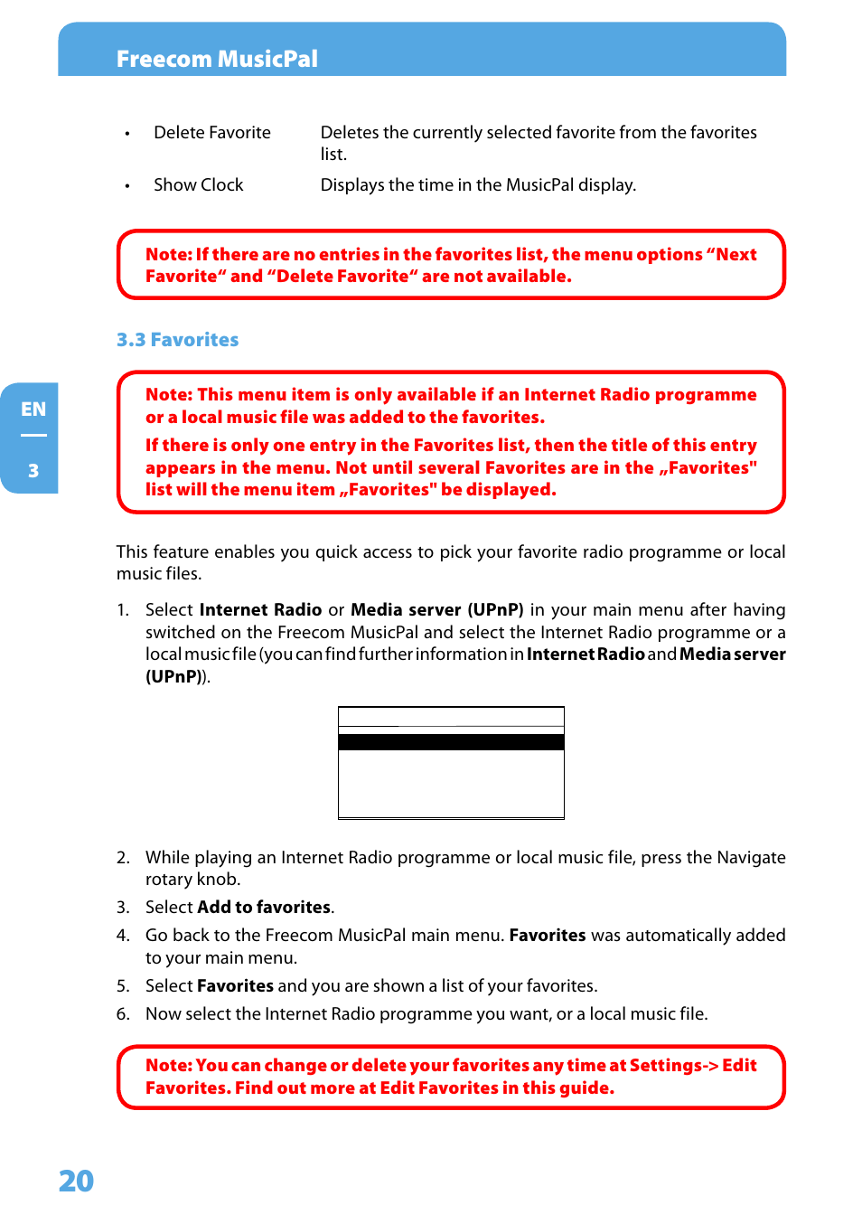 3 favorites, Freecom musicpal | Freecom Technologies MusicPal User Manual | Page 20 / 120