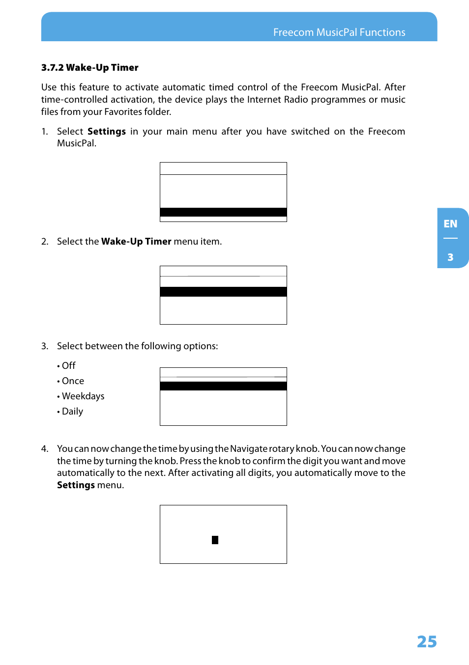 2 wake-up timer, En  freecom musicpal functions | Freecom Technologies MusicPal User Manual | Page 25 / 120