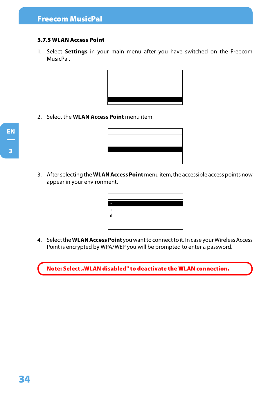 5 wlan access point, Freecom musicpal | Freecom Technologies MusicPal User Manual | Page 34 / 120