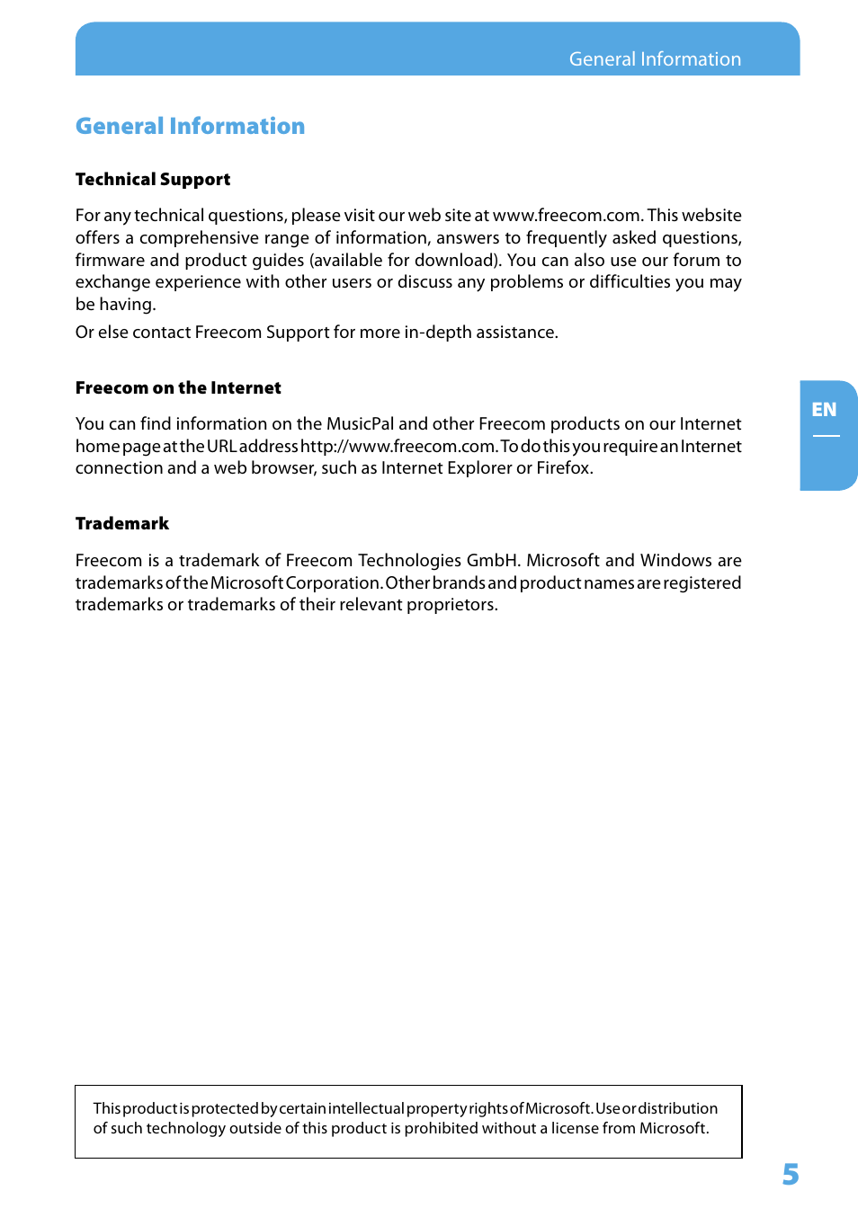 General information | Freecom Technologies MusicPal User Manual | Page 5 / 120