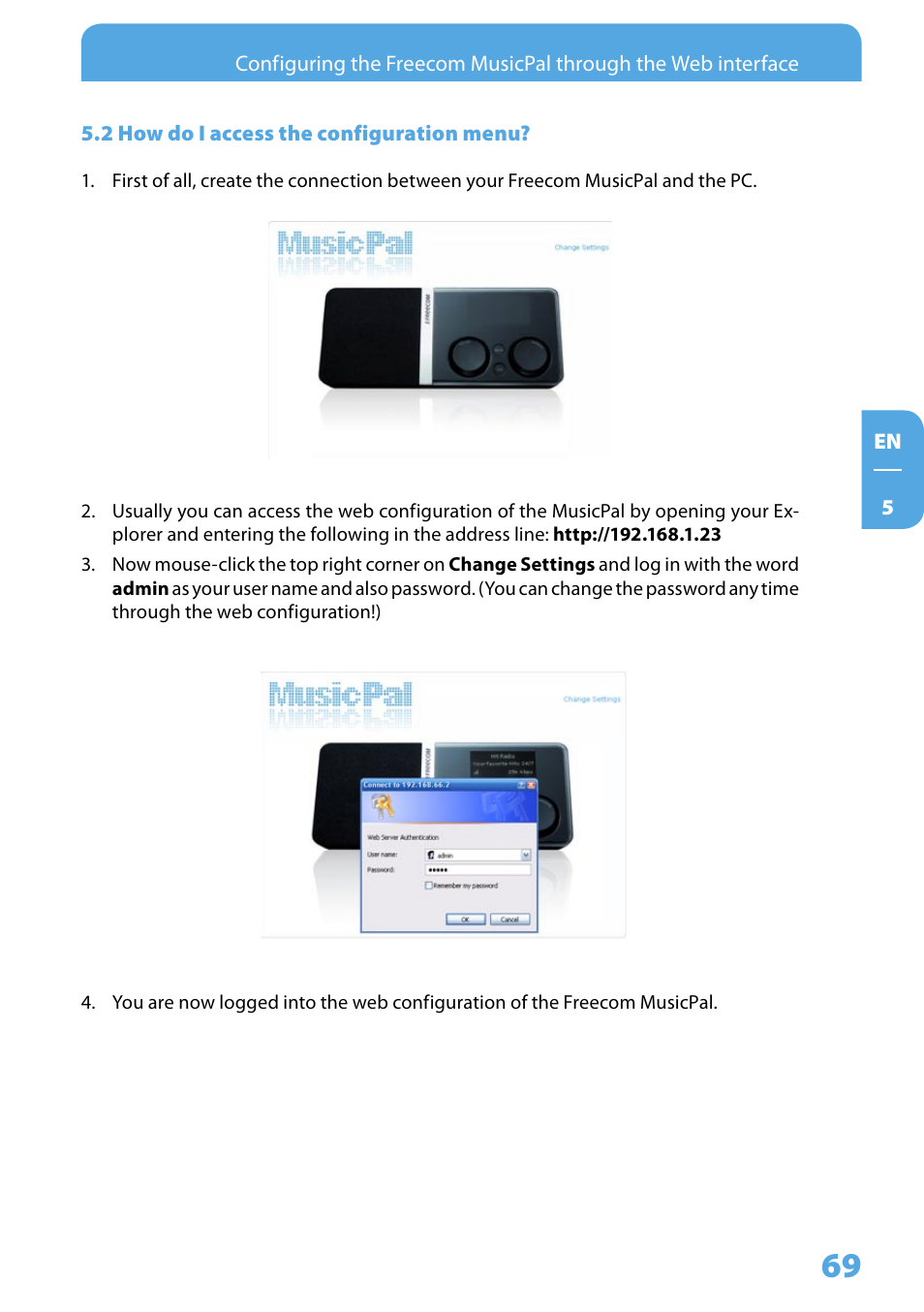 2 how do i access the configuration menu | Freecom Technologies MusicPal User Manual | Page 69 / 120