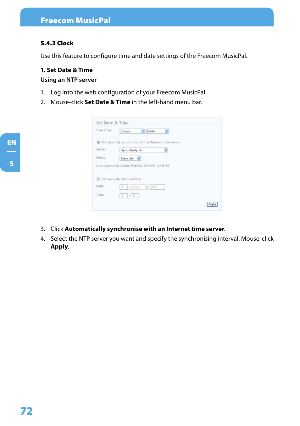 3 clock, Freecom musicpal | Freecom Technologies MusicPal User Manual | Page 72 / 120