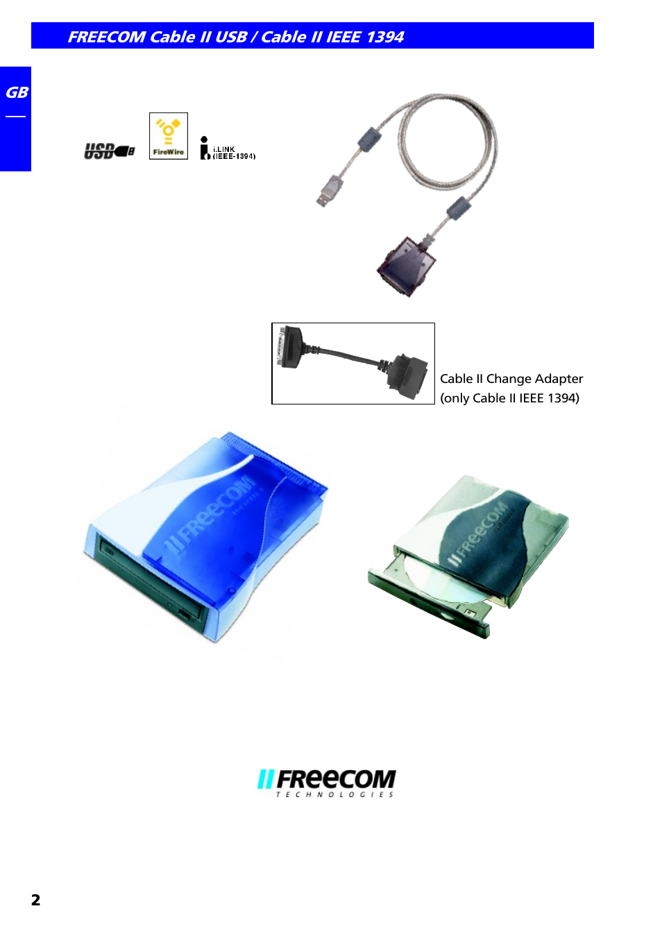 Freecom cable ii usb / cable ii ieee 1394 | Freecom Technologies IEEE 1394 User Manual | Page 2 / 13