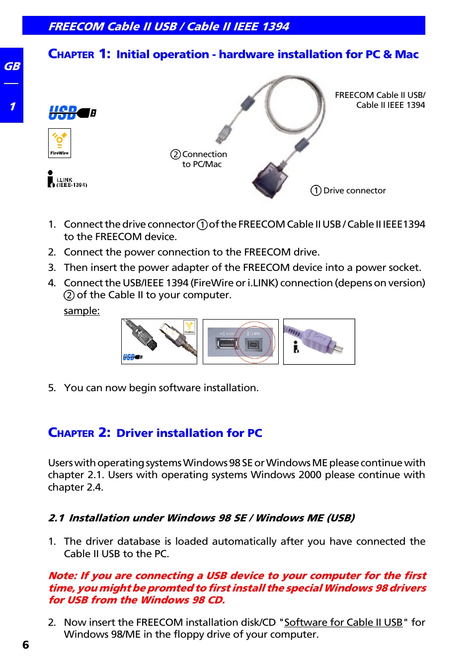 Chapter 2: driver installation for pc | Freecom Technologies IEEE 1394 User Manual | Page 6 / 13