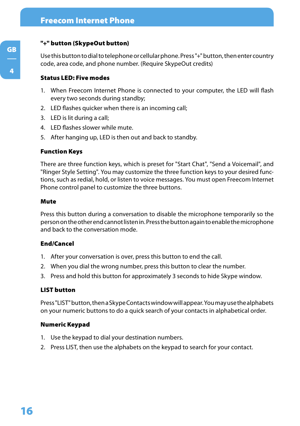 Freecom internet phone | Freecom Technologies Skype Phone User Manual | Page 16 / 42
