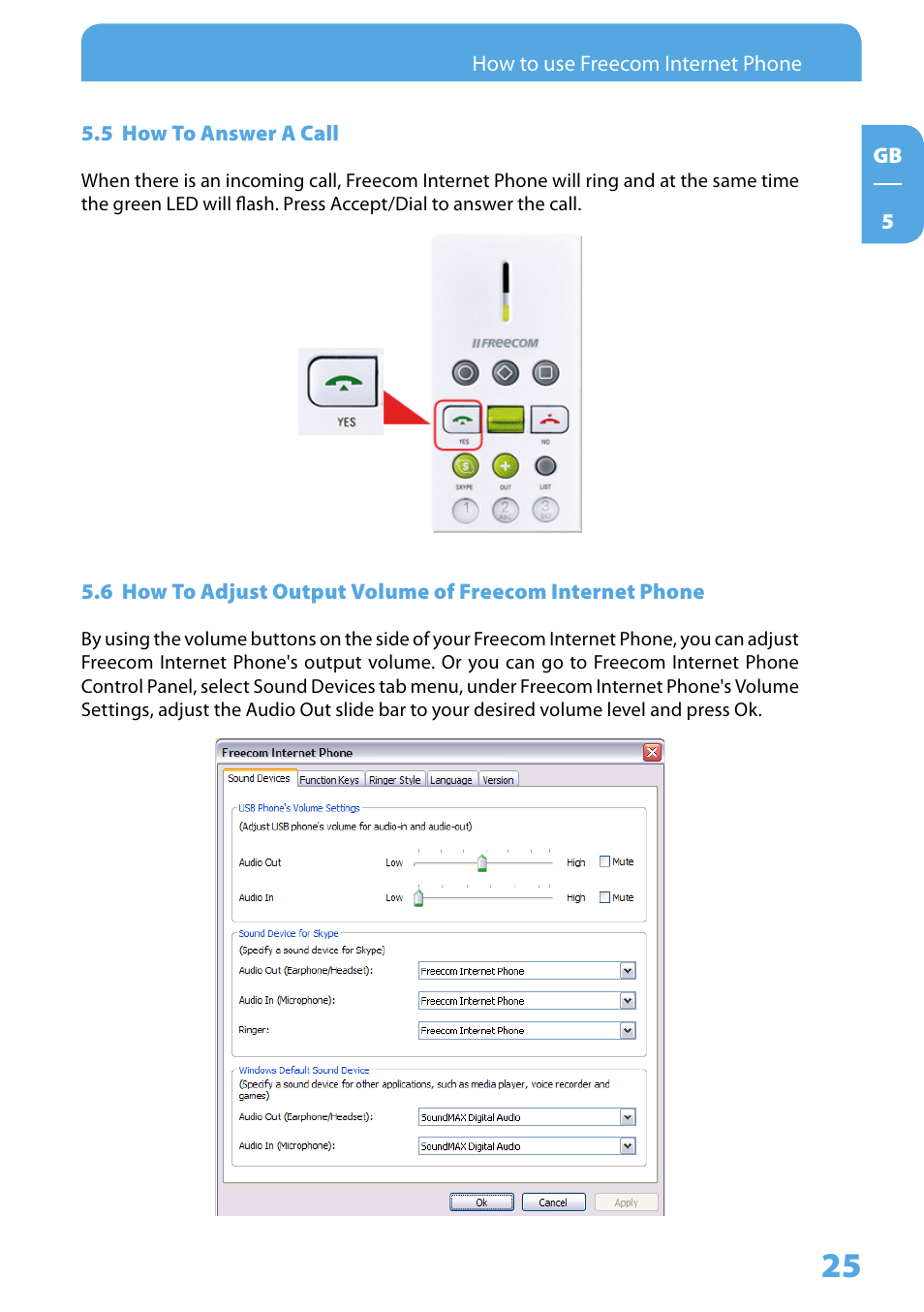 5 how to answer a call | Freecom Technologies Skype Phone User Manual | Page 25 / 42