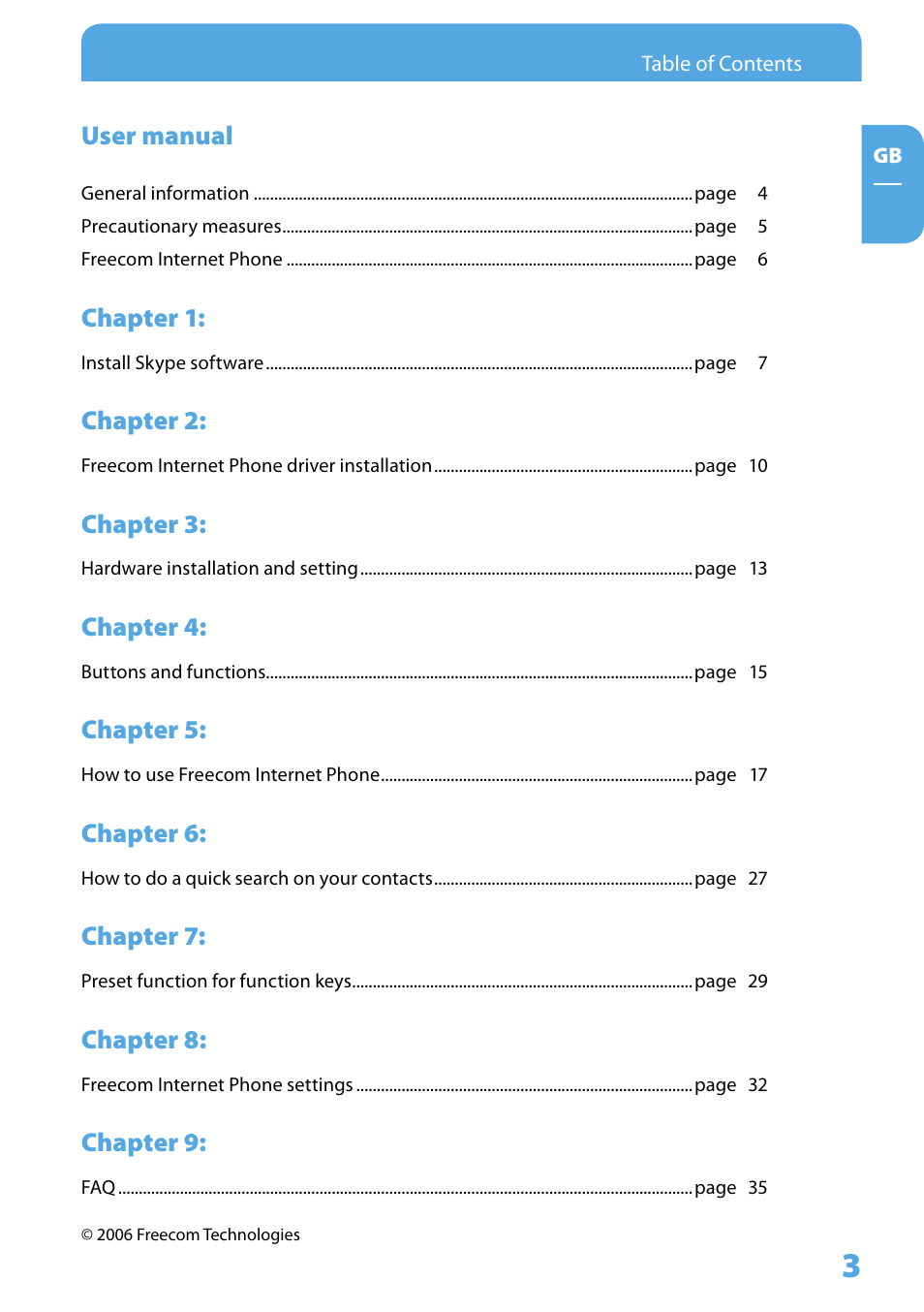 Freecom Technologies Skype Phone User Manual | Page 3 / 42