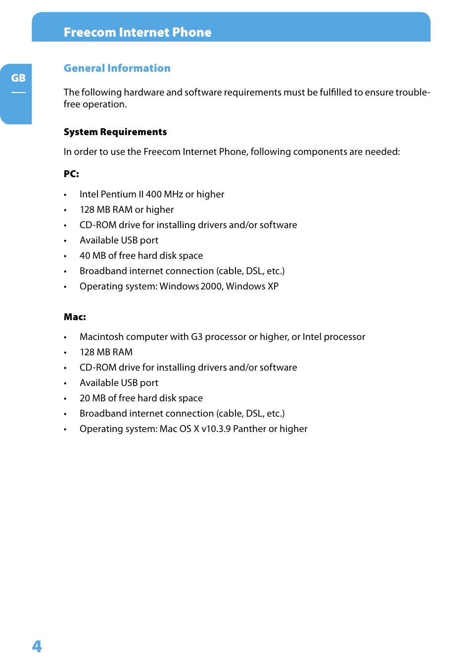 General information, System requirements, Freecom internet phone | Freecom Technologies Skype Phone User Manual | Page 4 / 42
