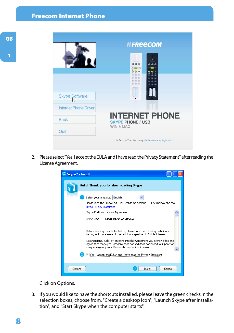 Freecom internet phone | Freecom Technologies Skype Phone User Manual | Page 8 / 42