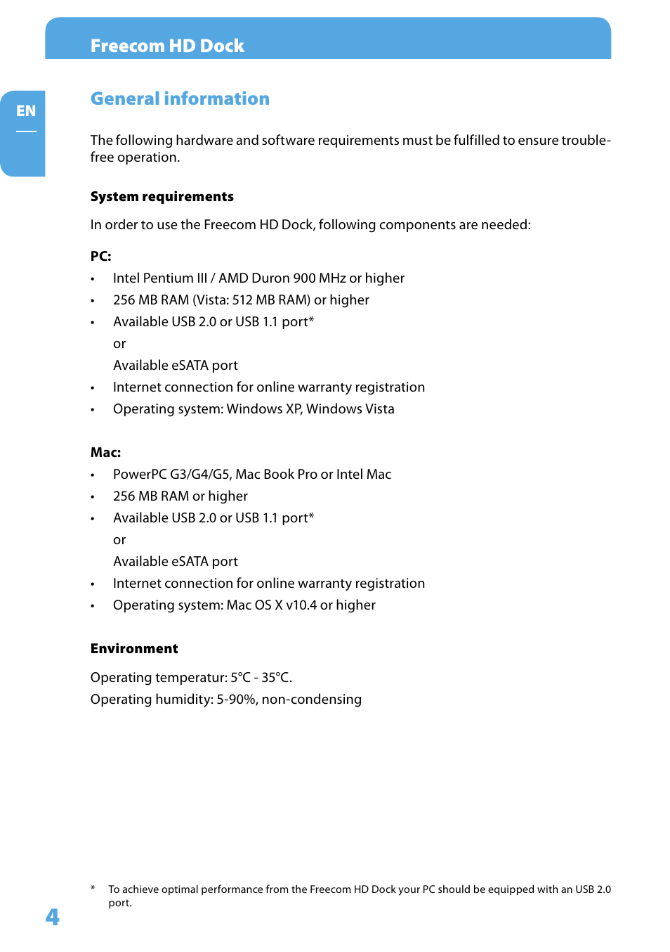 General information, Freecom hd dock | Freecom Technologies Hard Drive Dock User Manual | Page 4 / 18