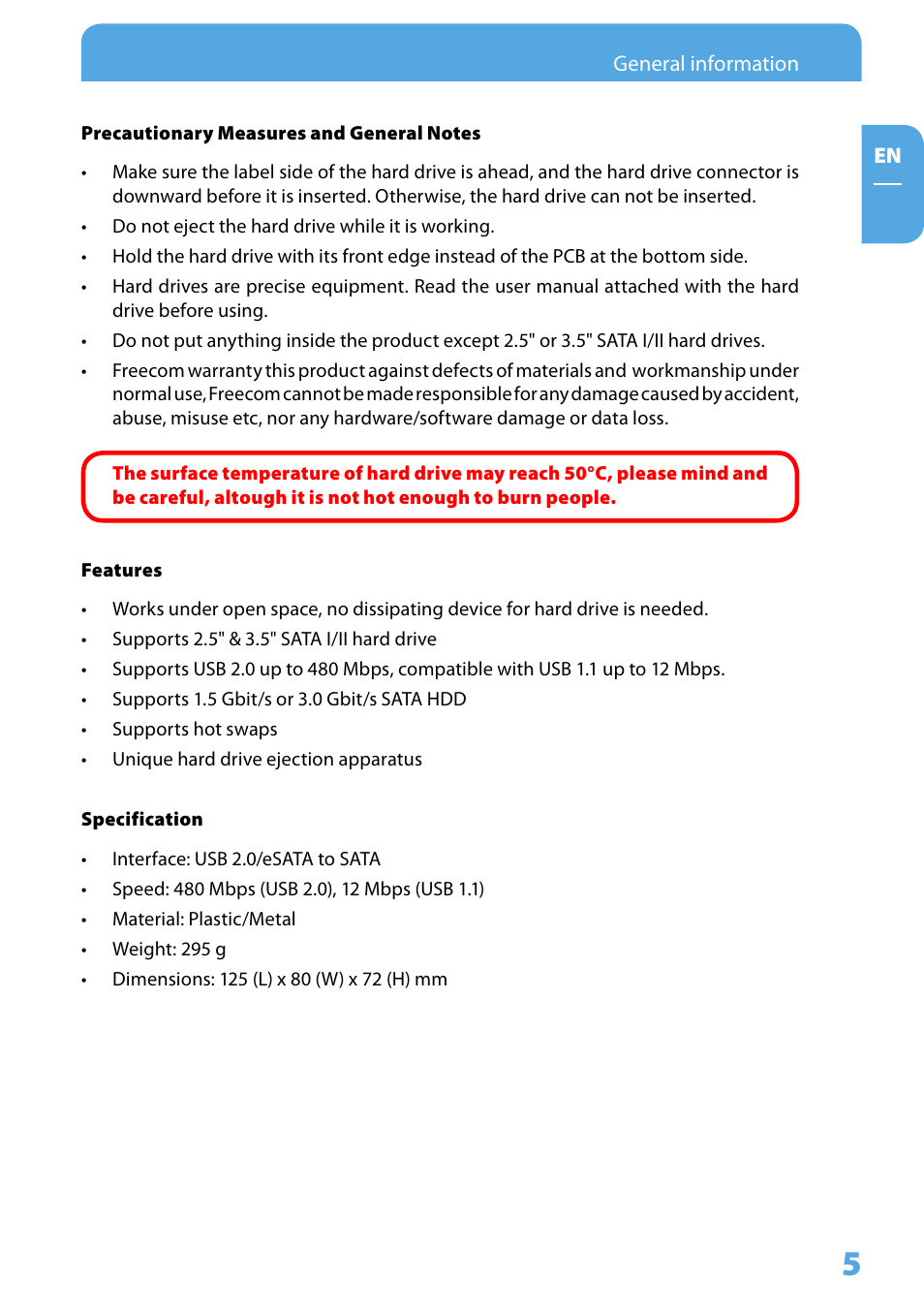 Freecom Technologies Hard Drive Dock User Manual | Page 5 / 18