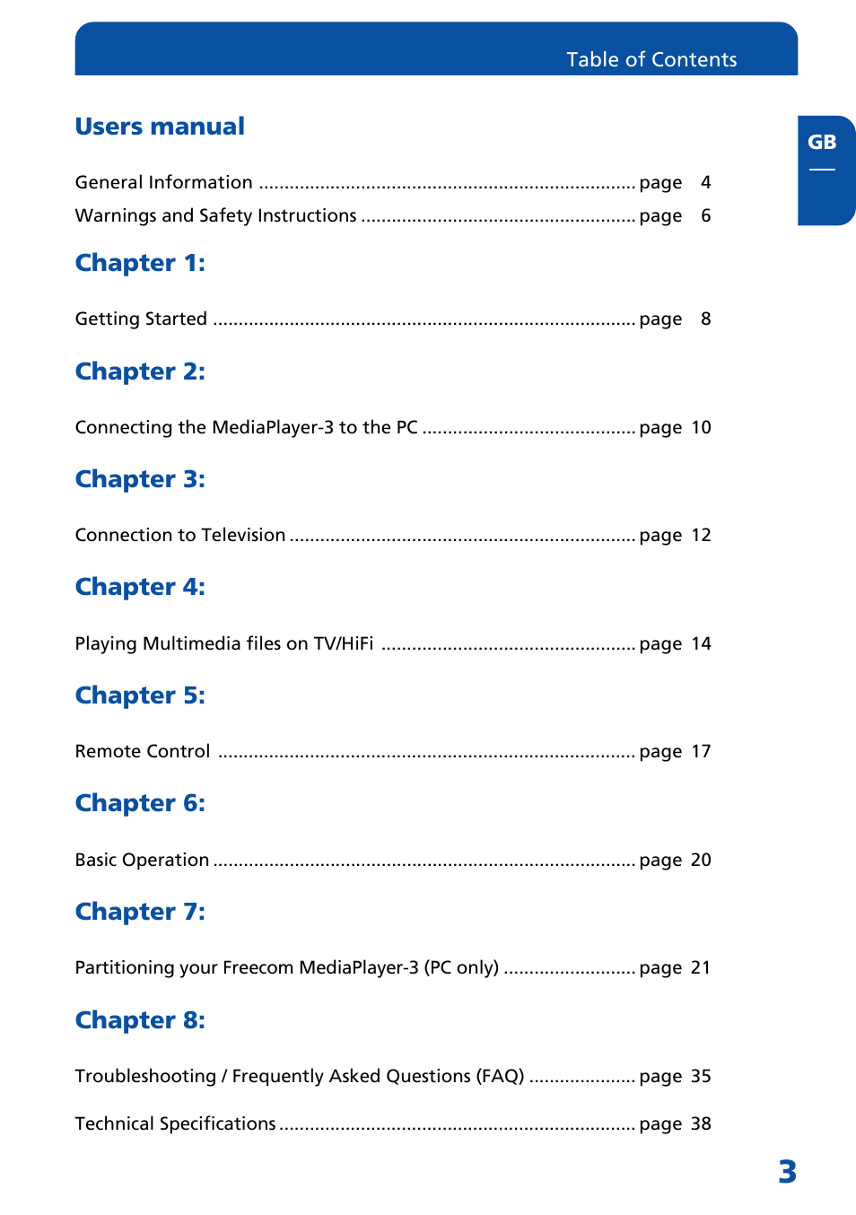 Freecom Technologies MediaPlayer3 User Manual | Page 3 / 41