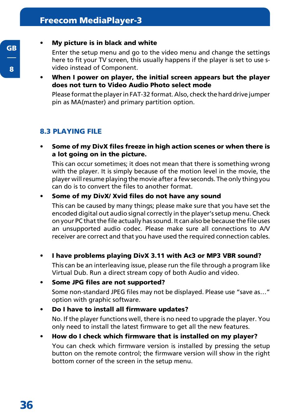 3 playing file, Freecom mediaplayer-3 | Freecom Technologies MediaPlayer3 User Manual | Page 36 / 41