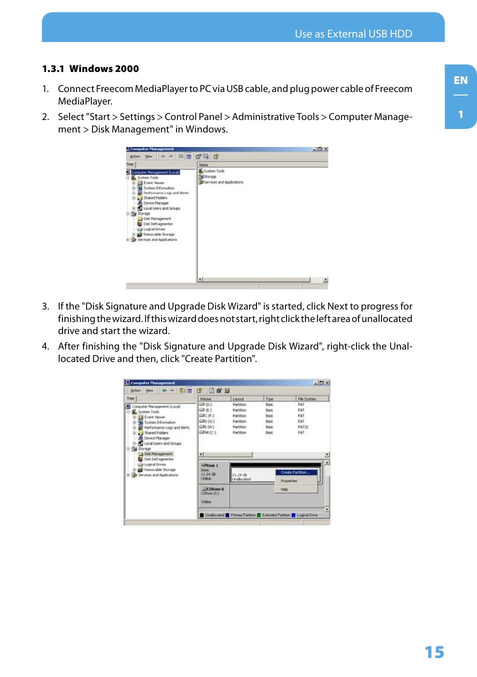 1 windows 2000 | Freecom Technologies 350 User Manual | Page 15 / 107