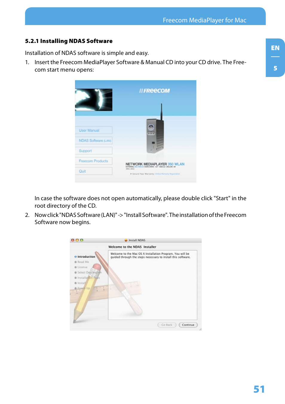 1 installing ndas software | Freecom Technologies 350 User Manual | Page 51 / 107