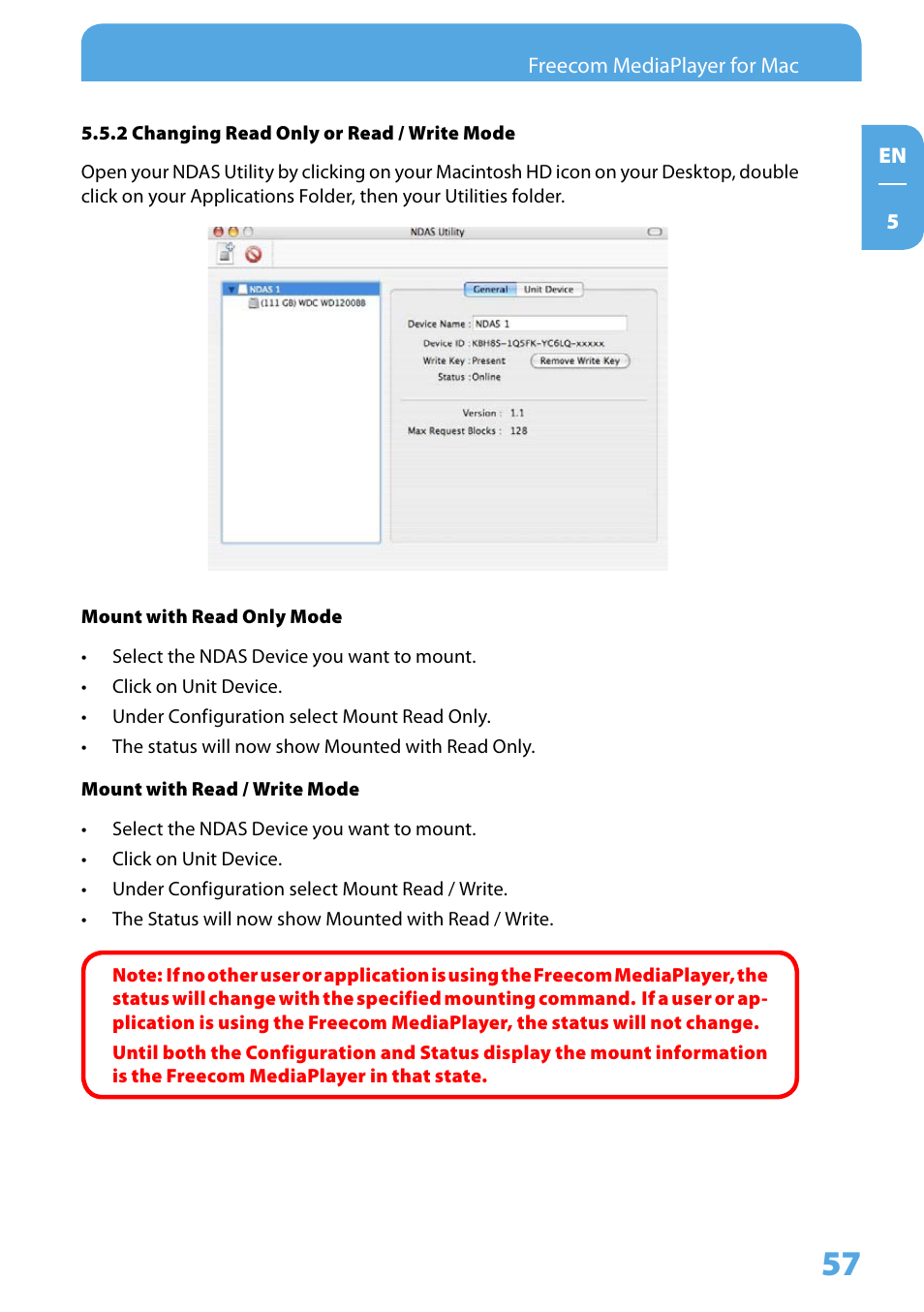 2 changing read only or read / write mode | Freecom Technologies 350 User Manual | Page 57 / 107