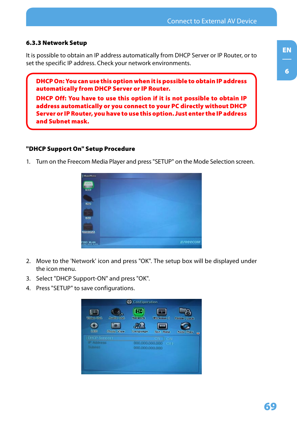 3 network setup | Freecom Technologies 350 User Manual | Page 69 / 107