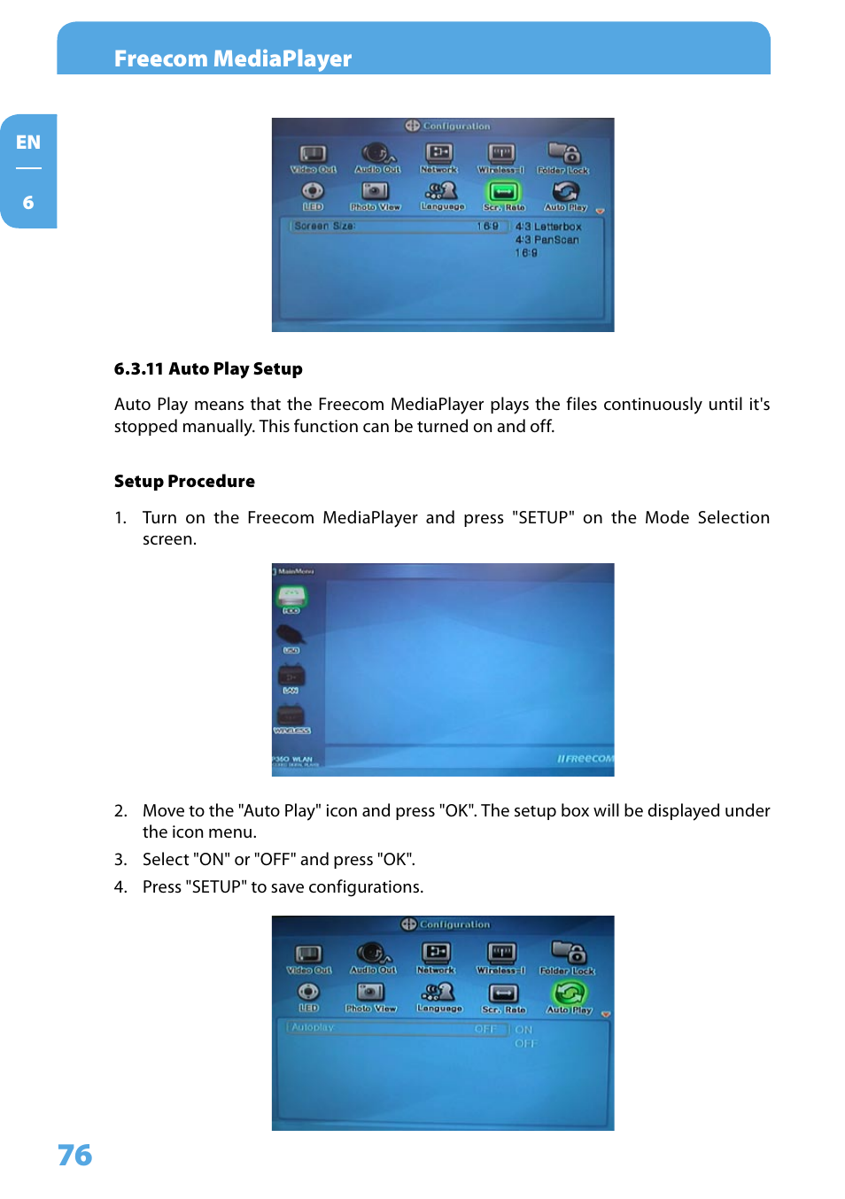 11 auto play setup, Freecom mediaplayer | Freecom Technologies 350 User Manual | Page 76 / 107