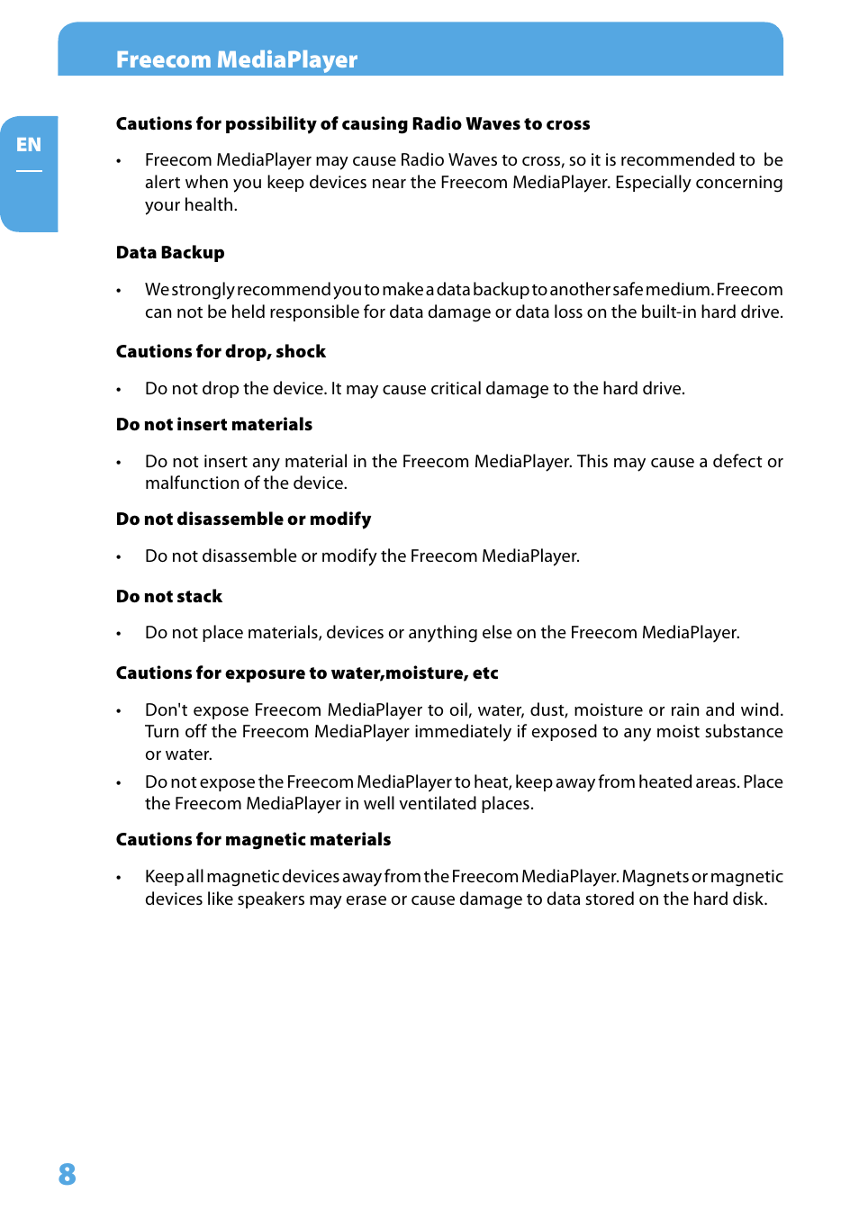 Freecom mediaplayer | Freecom Technologies 350 User Manual | Page 8 / 107