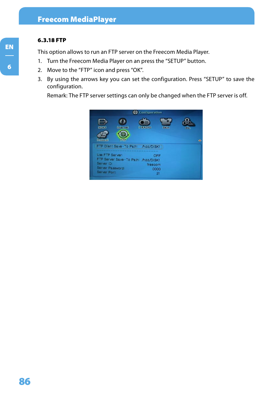 18 ftp, Freecom mediaplayer | Freecom Technologies 350 User Manual | Page 86 / 107