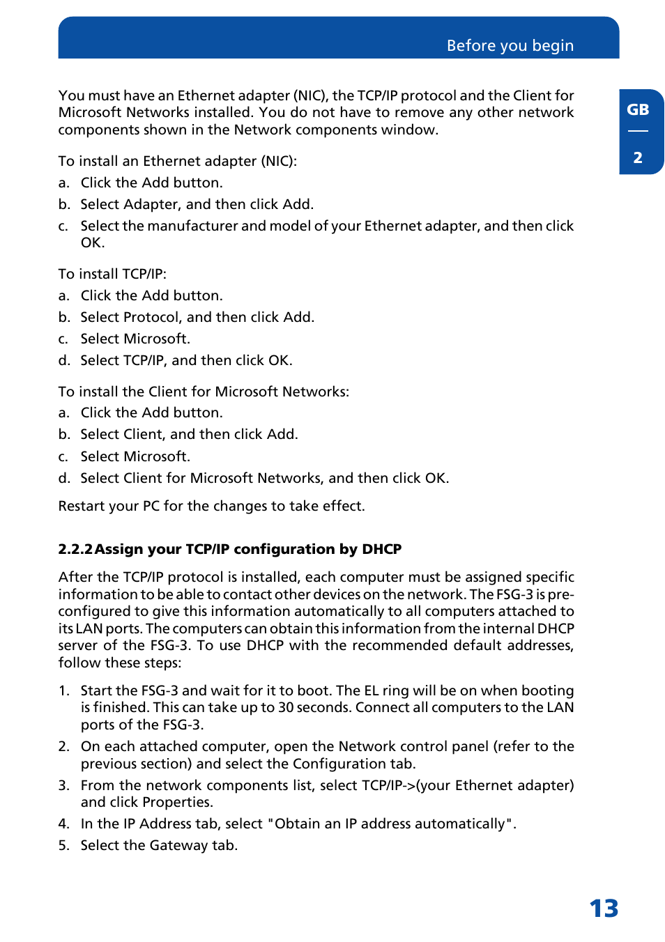 2 assign your tcp/ip configuration by dhcp | Freecom Technologies FSG-3 User Manual | Page 13 / 84