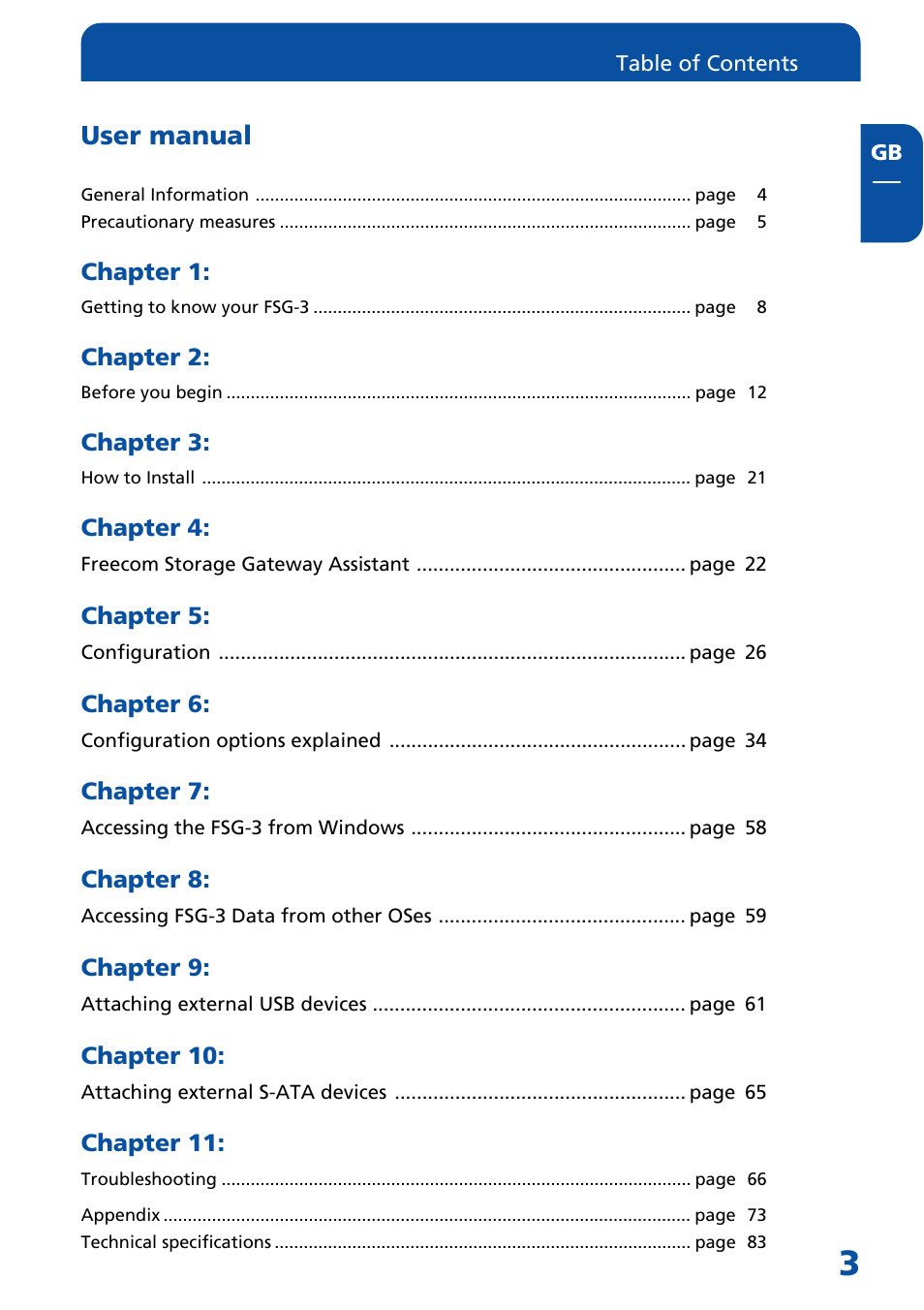 Freecom Technologies FSG-3 User Manual | Page 3 / 84