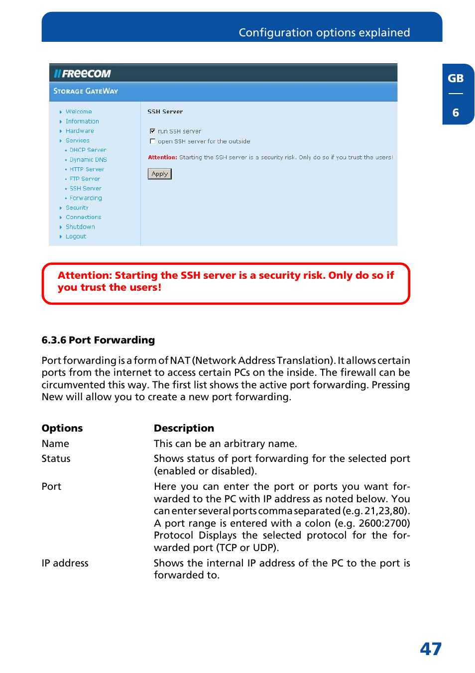 6 port forwarding | Freecom Technologies FSG-3 User Manual | Page 47 / 84
