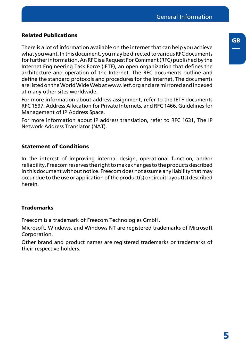 Related publications, Statement of conditions, Trademarks | Freecom Technologies FSG-3 User Manual | Page 5 / 84
